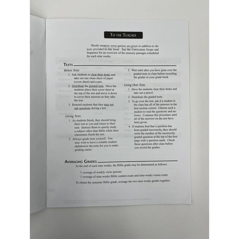 Abeka Book of Judges and Joshua and Video Manual Teacher Test Key Grade 8